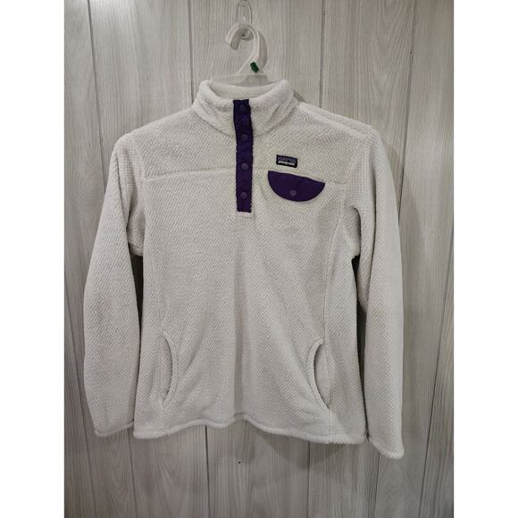 Patagonia Re-Tool Snap-T Pullover White & Purple Girls Size 2xl 16/18 - Picture 1 of 8